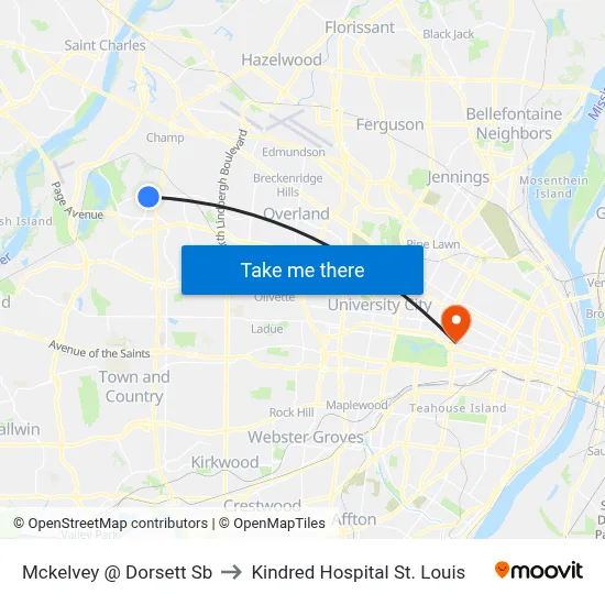 Mckelvey @ Dorsett Sb to Kindred Hospital St. Louis map