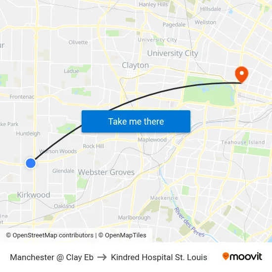 Manchester @ Clay Eb to Kindred Hospital St. Louis map