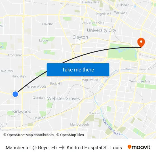 Manchester @ Geyer Eb to Kindred Hospital St. Louis map