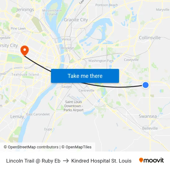 Lincoln Trail @ Ruby Eb to Kindred Hospital St. Louis map