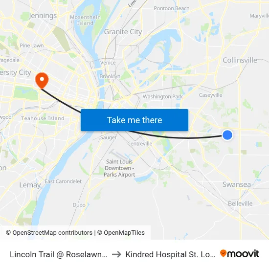 Lincoln Trail @ Roselawn Eb to Kindred Hospital St. Louis map