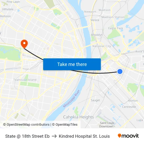 State @ 18th Street Eb to Kindred Hospital St. Louis map