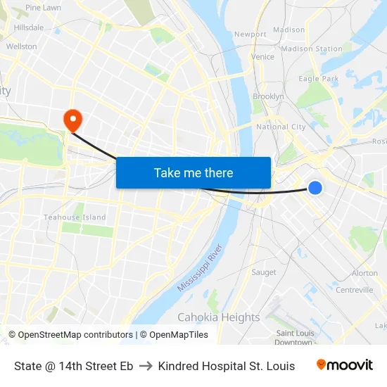 State @ 14th Street Eb to Kindred Hospital St. Louis map