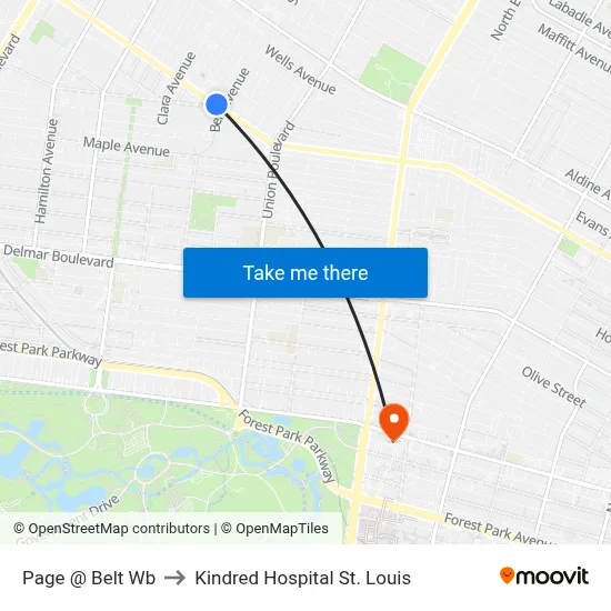 Page @ Belt Wb to Kindred Hospital St. Louis map