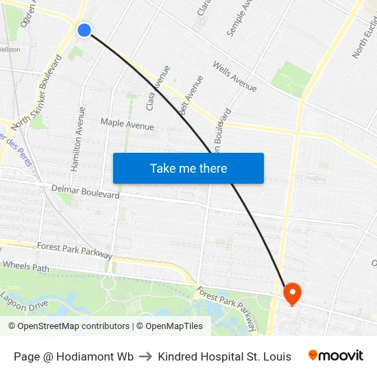 Page @ Hodiamont Wb to Kindred Hospital St. Louis map