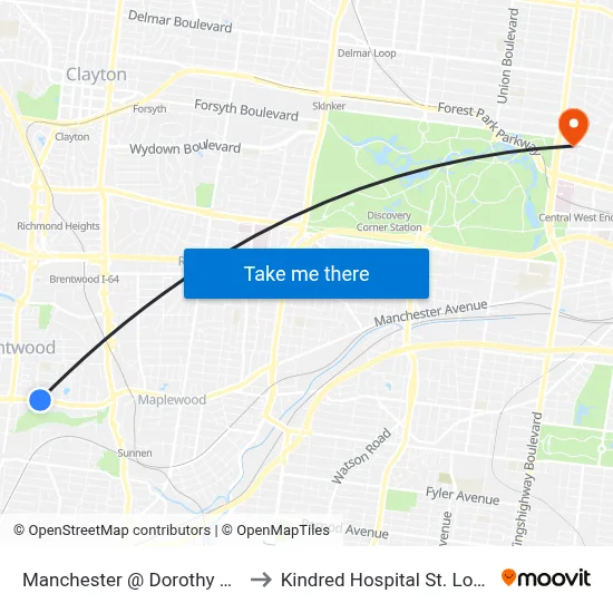 Manchester @ Dorothy Wb to Kindred Hospital St. Louis map