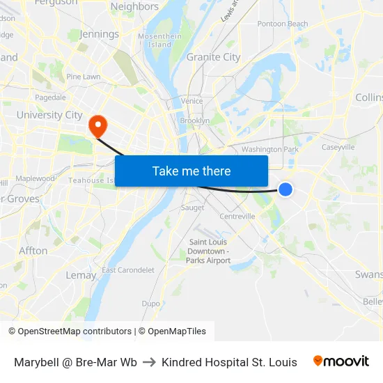 Marybell @ Bre-Mar Wb to Kindred Hospital St. Louis map