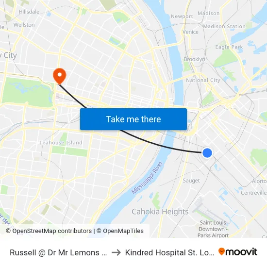 Russell @ Dr Mr Lemons Wb to Kindred Hospital St. Louis map