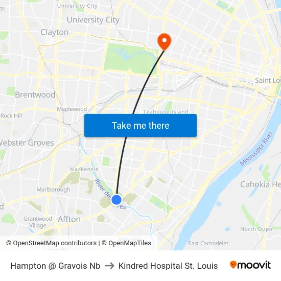 Hampton @ Gravois Nb to Kindred Hospital St. Louis map