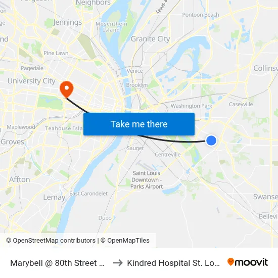 Marybell @ 80th Street Wb to Kindred Hospital St. Louis map