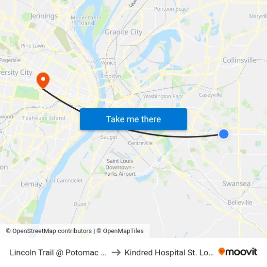 Lincoln Trail @ Potomac Wb to Kindred Hospital St. Louis map