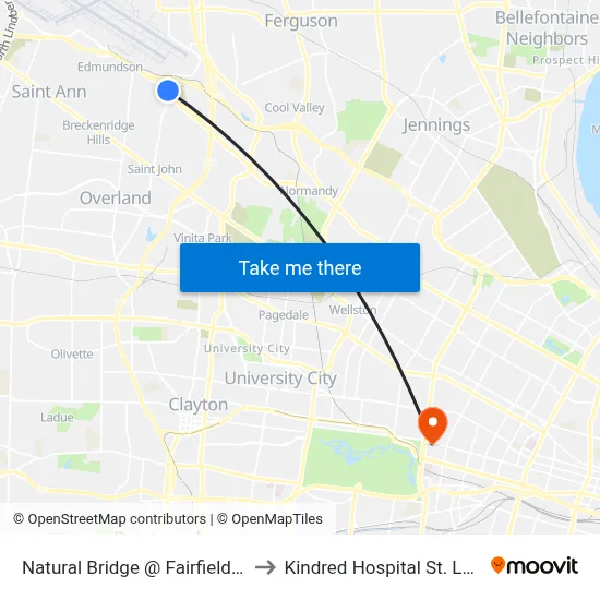 Natural Bridge @ Fairfield Wb to Kindred Hospital St. Louis map
