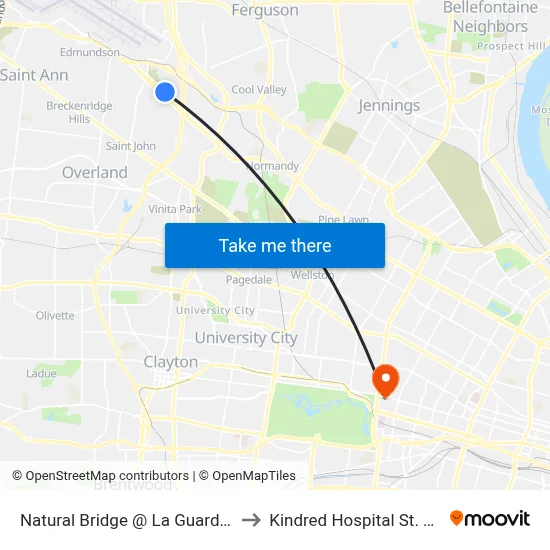 Natural Bridge @ La Guardia Wb to Kindred Hospital St. Louis map