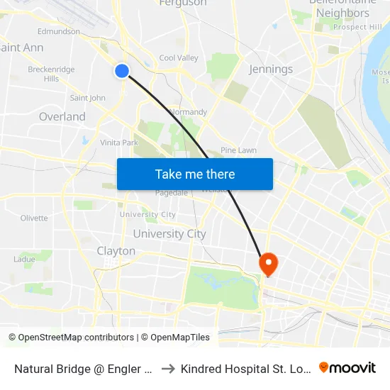 Natural Bridge @ Engler Wb to Kindred Hospital St. Louis map