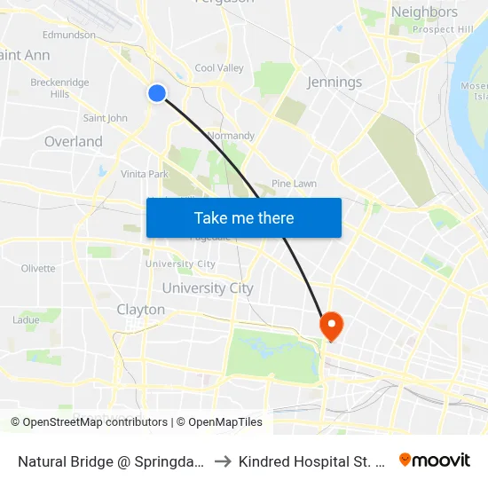 Natural Bridge @ Springdale Wb to Kindred Hospital St. Louis map