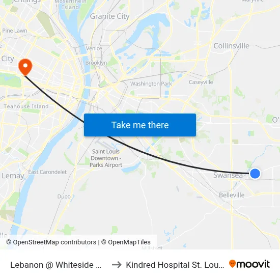 Lebanon @ Whiteside Wb to Kindred Hospital St. Louis map