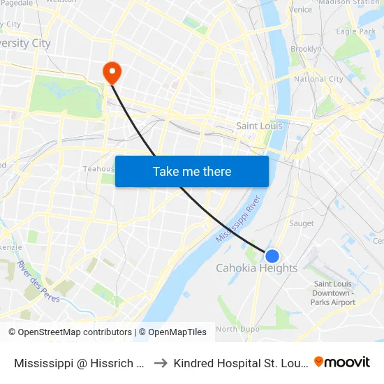 Mississippi @ Hissrich Sb to Kindred Hospital St. Louis map