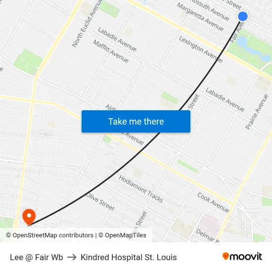 Lee @ Fair Wb to Kindred Hospital St. Louis map