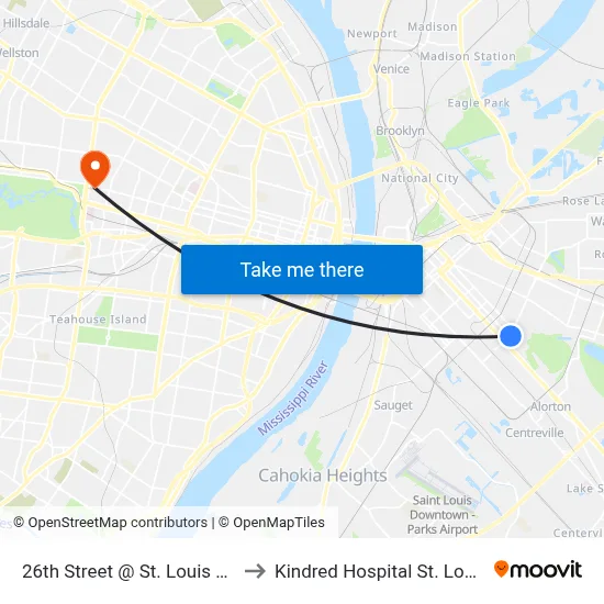 26th Street @ St. Louis Nb to Kindred Hospital St. Louis map