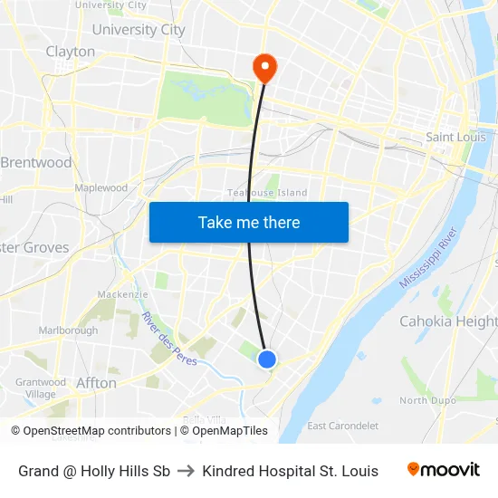Grand @ Holly Hills Sb to Kindred Hospital St. Louis map