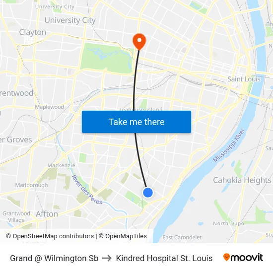 Grand @ Wilmington Sb to Kindred Hospital St. Louis map