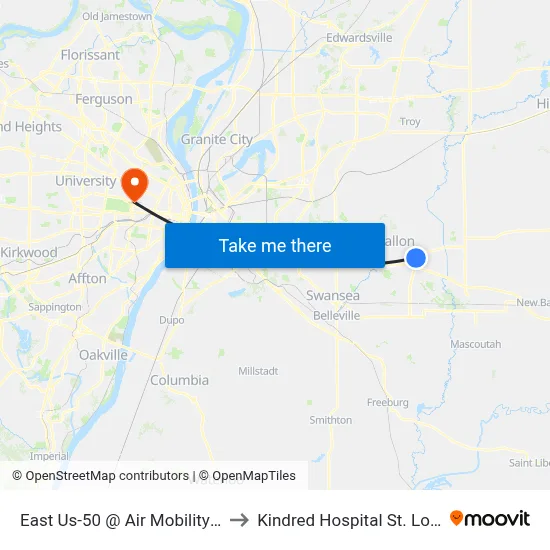 East Us-50 @ Air Mobility Eb to Kindred Hospital St. Louis map