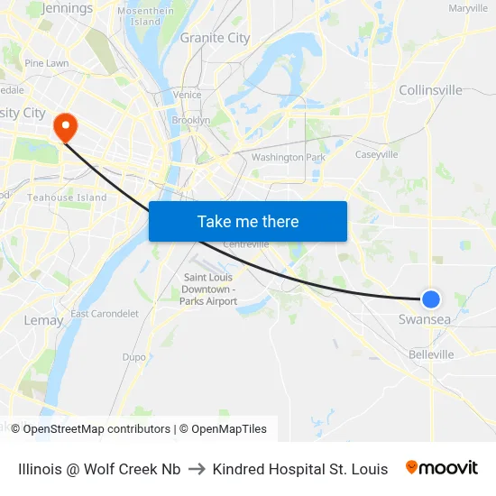 Illinois @ Wolf Creek Nb to Kindred Hospital St. Louis map