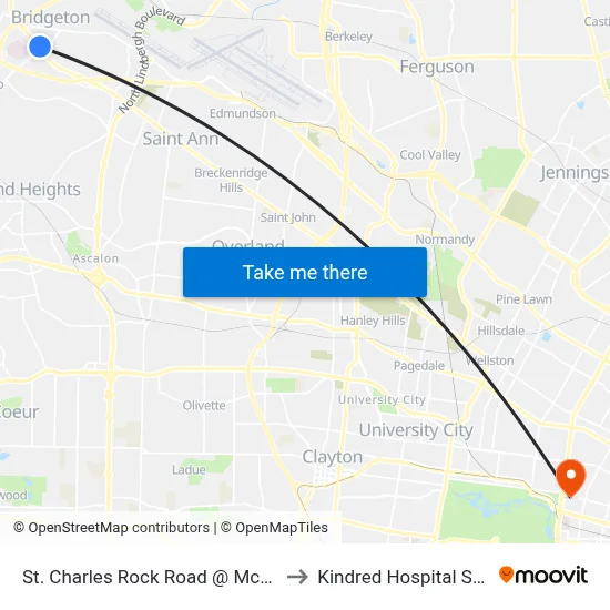 St. Charles Rock Road @ Mckelvey Wb to Kindred Hospital St. Louis map