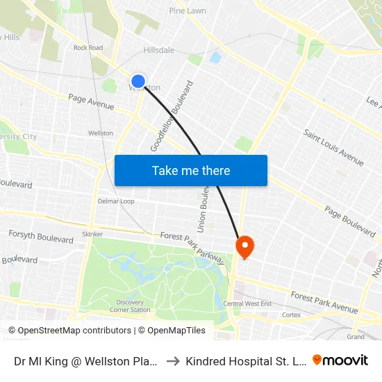 Dr Ml King @ Wellston Place Eb to Kindred Hospital St. Louis map