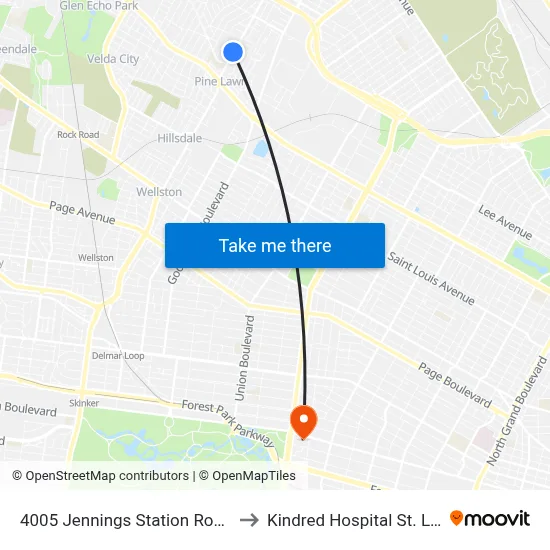 4005 Jennings Station Road Sb to Kindred Hospital St. Louis map
