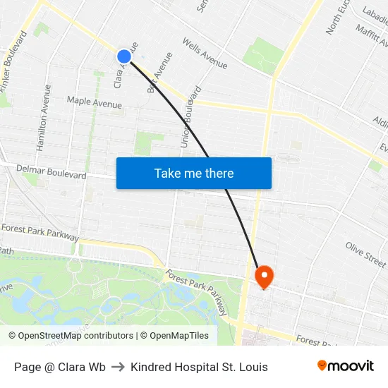 Page @ Clara Wb to Kindred Hospital St. Louis map