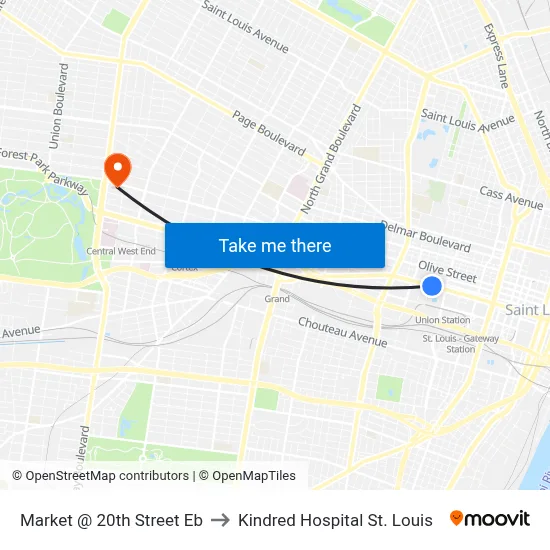 Market @ 20th Street Eb to Kindred Hospital St. Louis map