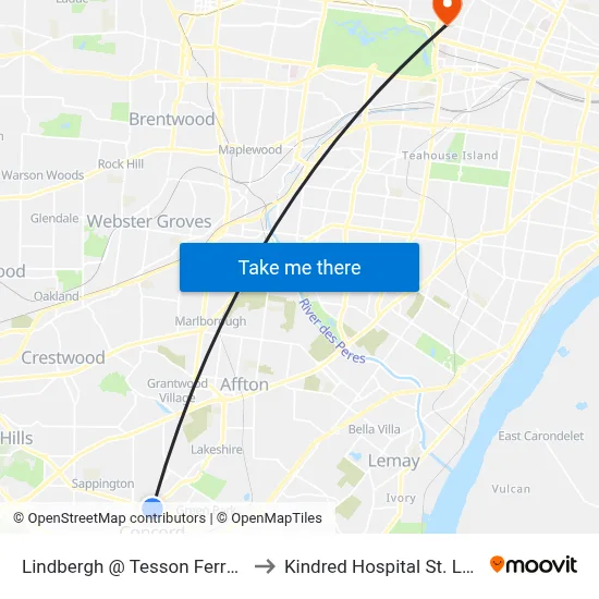 Lindbergh @ Tesson Ferry Nb to Kindred Hospital St. Louis map