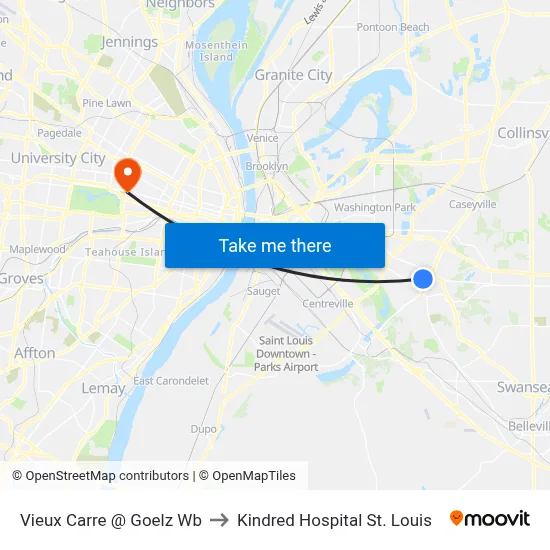 Vieux Carre @ Goelz Wb to Kindred Hospital St. Louis map