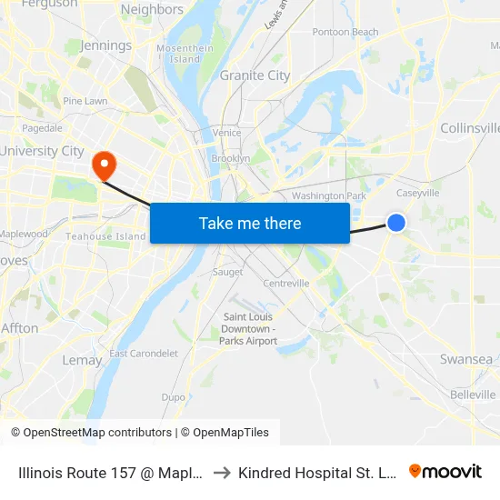 Illinois Route 157 @ Maple Sb to Kindred Hospital St. Louis map