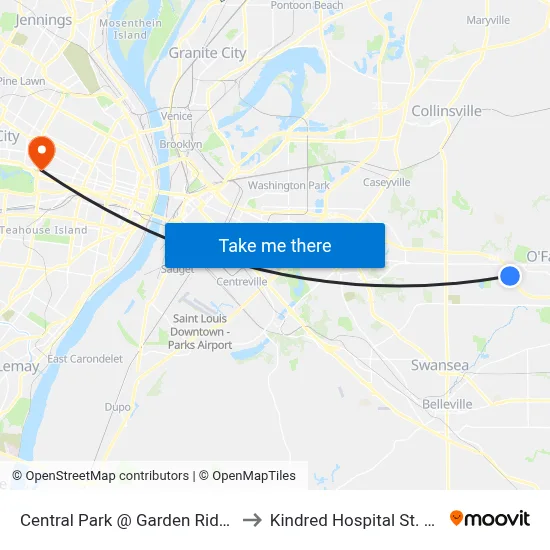 Central Park @ Garden Ridge Nb to Kindred Hospital St. Louis map