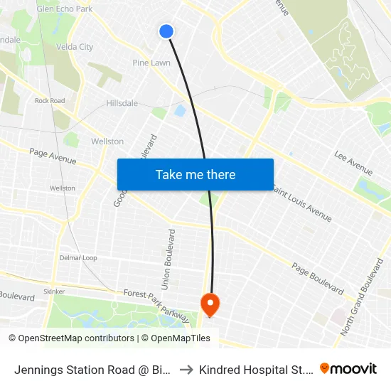 Jennings Station Road @ Bircher Sb to Kindred Hospital St. Louis map