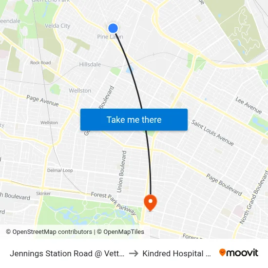 Jennings Station Road @ Vetter Place Sb to Kindred Hospital St. Louis map