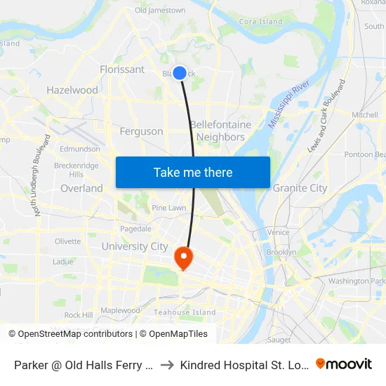 Parker @ Old Halls Ferry Wb to Kindred Hospital St. Louis map