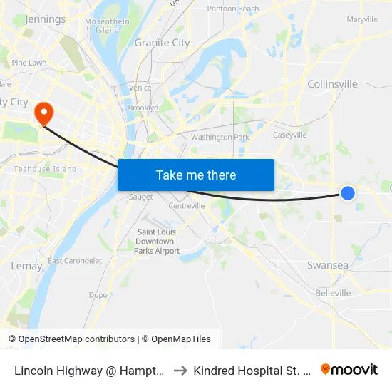 Lincoln Highway @ Hampton Wb to Kindred Hospital St. Louis map
