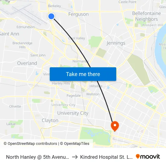 North Hanley @ 5th Avenue Nb to Kindred Hospital St. Louis map