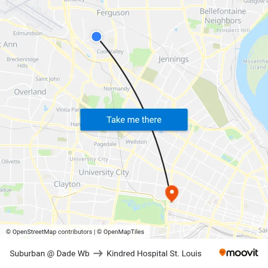 Suburban @ Dade Wb to Kindred Hospital St. Louis map