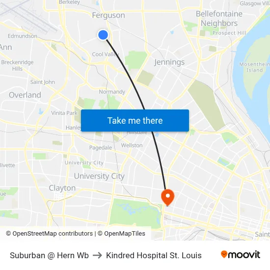 Suburban @ Hern Wb to Kindred Hospital St. Louis map