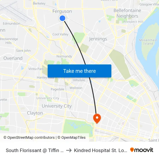 South Florissant @ Tiffin Nb to Kindred Hospital St. Louis map
