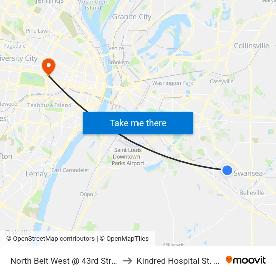 North Belt West @ 43rd Street Eb to Kindred Hospital St. Louis map