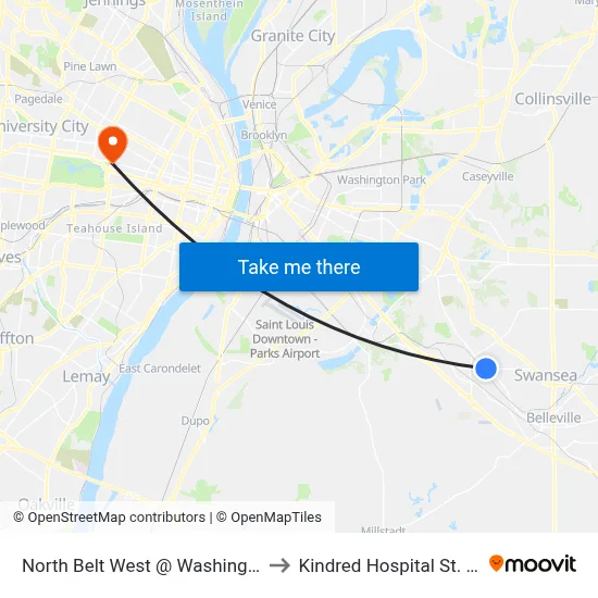 North Belt West @ Washington Eb to Kindred Hospital St. Louis map