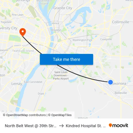North Belt West @ 39th Street Eb to Kindred Hospital St. Louis map