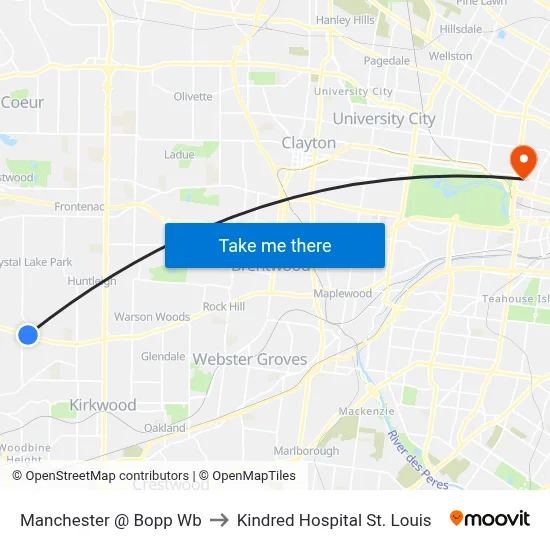 Manchester @ Bopp Wb to Kindred Hospital St. Louis map