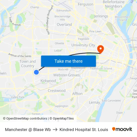 Manchester @ Blase Wb to Kindred Hospital St. Louis map