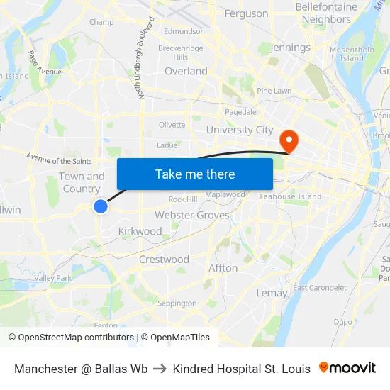 Manchester @ Ballas Wb to Kindred Hospital St. Louis map